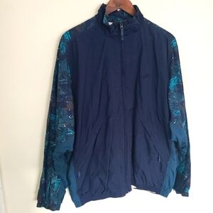 Nike Vintage Windbreaker Full Zip Size XL Navy Blue Teal Abstract